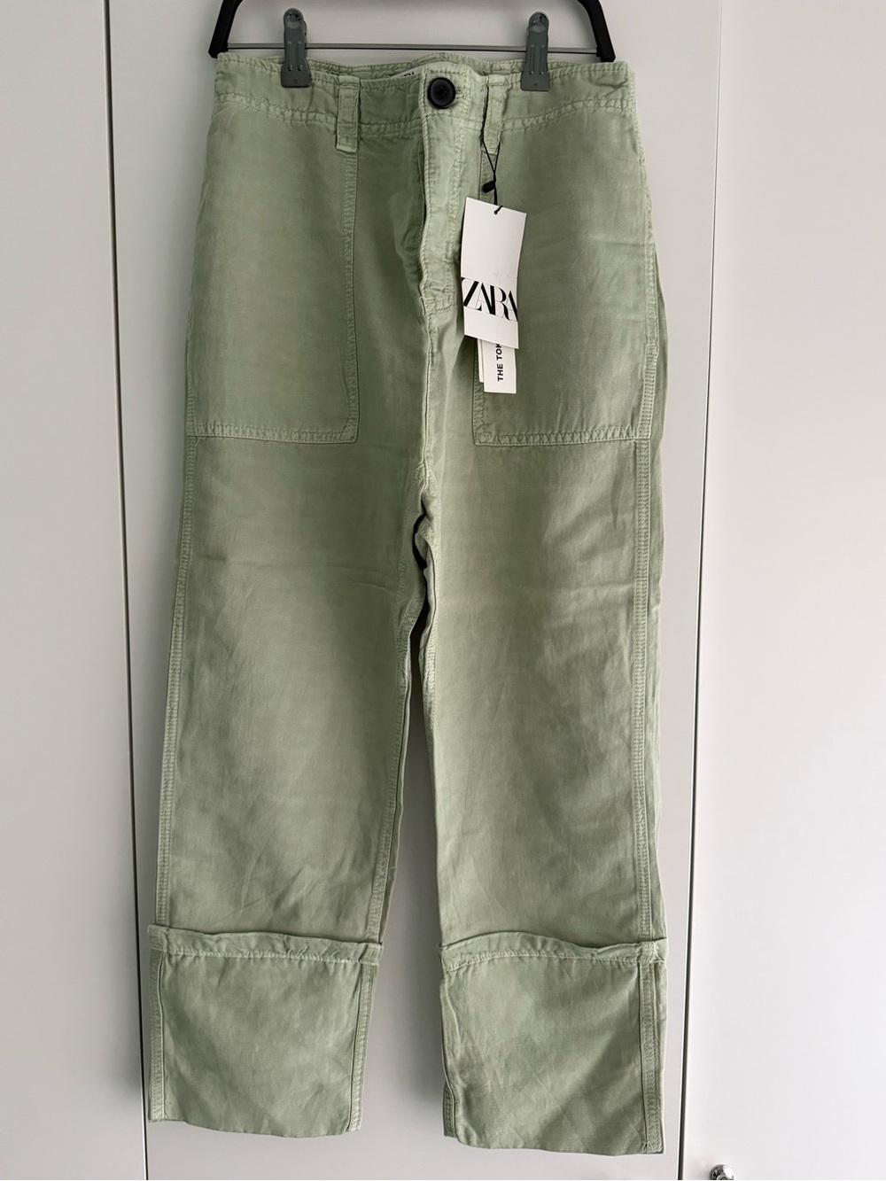Zara Light Sage Green Cargo-Style Pants